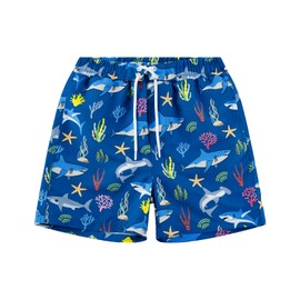 Boys Swim Trunks UPF 50+ Sun Protection Quick Dry Swim Short Kids Board Short Swimwear (Blue Shark, 10 Years)
