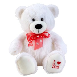 Lifestyle & More Teddy Bear Cuddly Bear White with Bow and I Love You Inscription 50 cm Large Plush Bear Cuddly Toy Velvety Soft