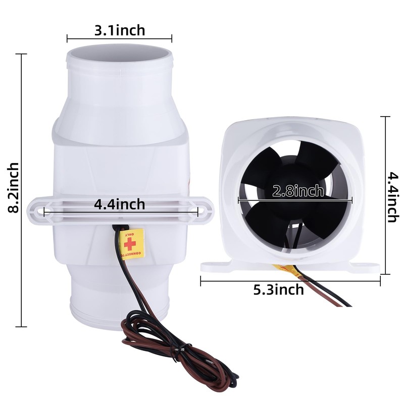 NovelBee Marine Boat DC 24V Electric in-Line Bilge Air Blower