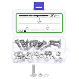 sourcing map 10 Set Carriage Bolts and Nuts Kit, 1/4"-20x1" Stainless Steel 304 Round Head Square Neck Carriage Bolts Screws and Hex Nuts and Flat Washers - Silver