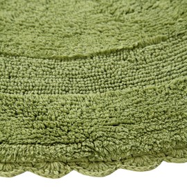 Saffron Fabs Bath Rug 36-inch Round, Cotton, Reversible, Hand Knitted Crochet Lace Border, Color Sage Green