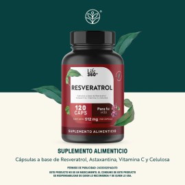 Resveratrol Life 360+ 120 Cápsulas Astaxantina Vitamina C Sin Sabor