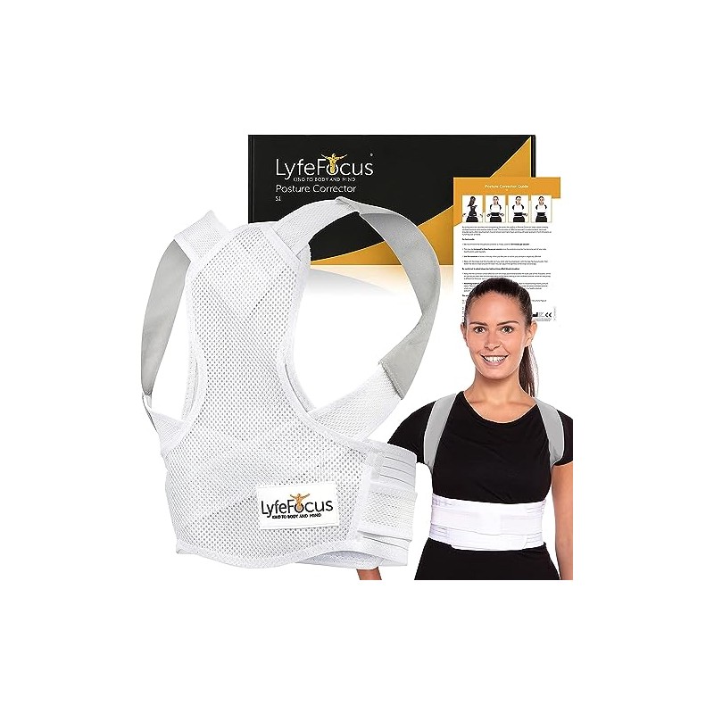 LyfeFocus S1 Posture Corrector Back Brace, White, Medium
