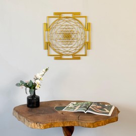iwa concept Sri Yantra Heilige Geometrie Metall Wanddekoration, einzigartige moderne Dekoration für Wohnzimmer, Metall-Wandkunst, Einweihungsgeschenk, Bürodekor (klein, Gold)