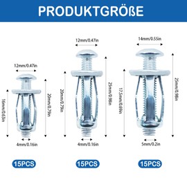WEFINEST Pack of 45 Cavity Metal Anchors, M4 M5 Cavity Dowels, Metal, Petal Nuts, Silver Cavity Dowels, Heavy Duty, Robust Dowels Cavity for Attaching and Hanging Items