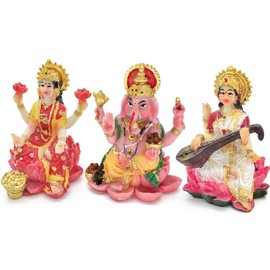 Hindu Laxmi Ganesh Saraswati Statue - 2.5”H India God Lakshmi Ganesha Figurine for Car Dashboard Decor Indian Wedding Baby Shower Return Gifts Diwali Gifts Home Office Pooja Item