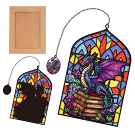Stained Glass Dragon Bookmark with Charm, Fantasy Transparent Metal Book Mark for Reading, Purple Gothic Window Design Book Markers Dragon Lover Gifts for Women Men Kids School Office Supplies