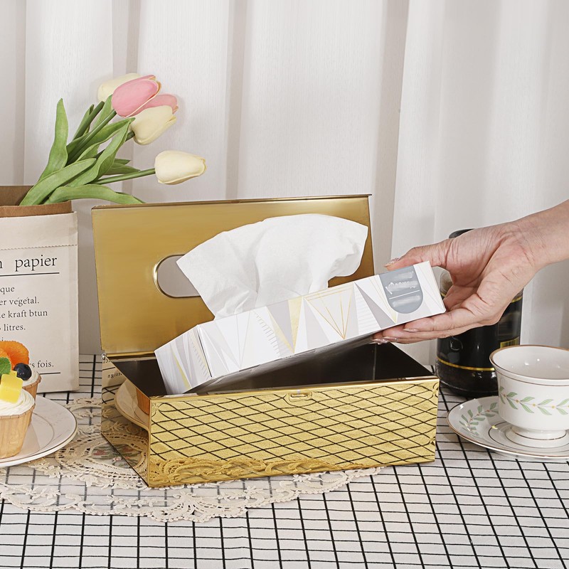 BTSKY Gold Rectangular Tissue Box Cover - Stainless Steel Tissue