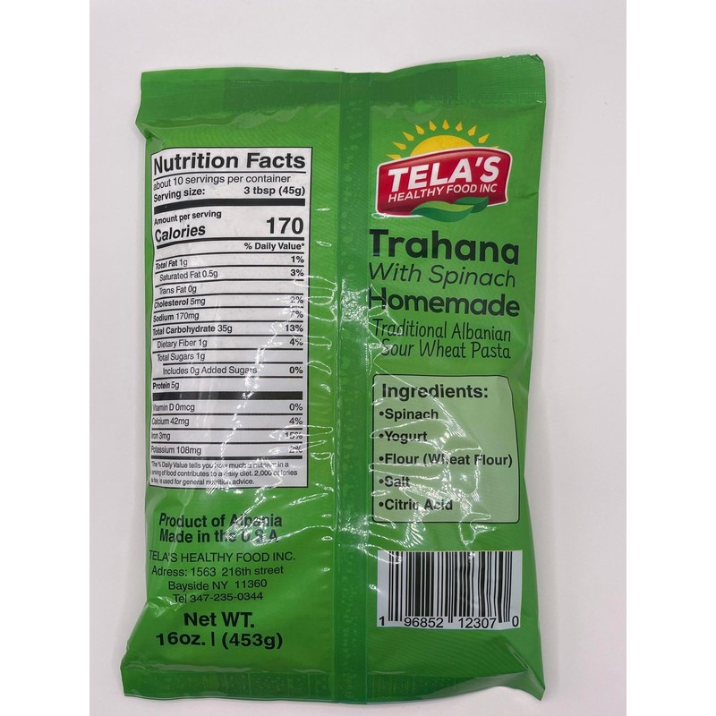 TELA'S HEALTHY FOOD INC. Trahana with (Spinach)