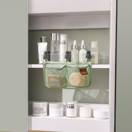 Fridge Storage Net Bag for Hanging, Fridge Organiser with 2 Tube Holders Partition, Double Compartment Hanging Storage, Fridge Storage Bags for Kitchen Organisation (Green-1)