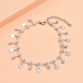 Clataly Turquoise Anklet Bracelets Multilayer Butterfly Anklets Flower Pearl Beaded Ankle Summer Accessories Beach Foot Jewelry for Women (Silver Butterfly)