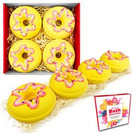 4 x Large Doughnut Bath Bombs from Zimpli Gifts, Fizzing Colourful Bath Fizzies, Birthday Gift Set for Women, Her, Girlfriend, Mum, Christmas Xmas Stocking Fillers, Relaxing Pamper Set, Hamper Gifts