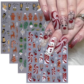 4 Sheets Christmas Nail Stickers for Nail Art,3D Self-Adhesive Glitter Xmas Gingerbread Elk Snowman Santa Claus Nail Design Stickers Snowflake Nail Art Stickers Winter Xmas Tree Nail Decals for Women