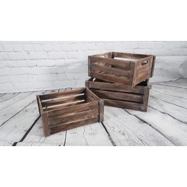 Admired By Nature Wooden Crates Storage Container, Rustic White Set of 3, Farmhouse Style Decorative Baskets for Home Decor, Rustic Decor, Nesting Stackable Organizers, Distressed Wood Crates