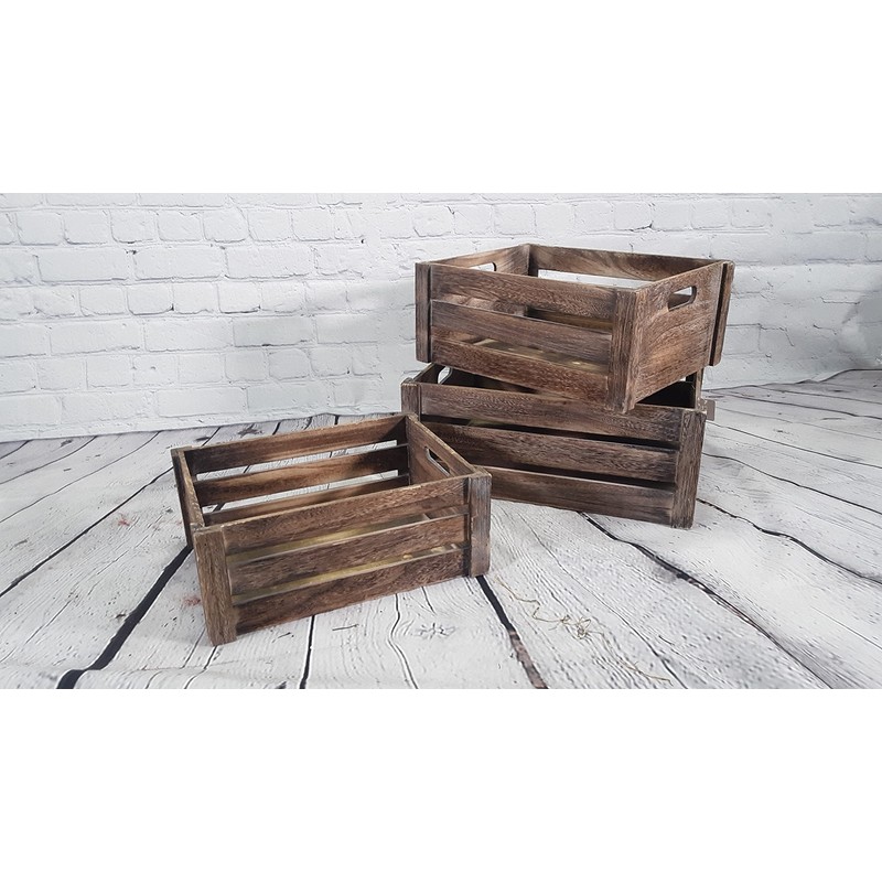 Admired By Nature Wooden Crates Storage Container, Rustic White Set