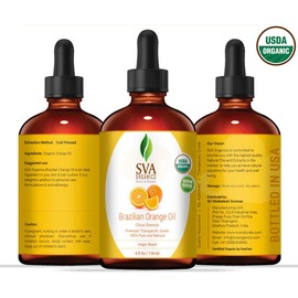 SVA Organics Orange Oil Sweet Brazilian 4 Oz 100% Pure Natural Undiluted Premium Therapeutic Grade Oil For Skin, Face, Hair, Massage, Diffuser, Aromatherapy