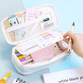 MAMUNU Large Pencil Case Cute Pencil Case with Compartments Double Zipper Aesthetic Expandable Pencil Case Pouch Bag Stationery Organizer for Girls Boys School Office Kids Students Adult