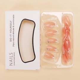 Hkanlre Uñas Postizas De Color Rosa Con Prensa Francesa, Cobertura Total, Uñas Postizas De Almendra Para Mujeres Y Niñas, 24 Unidades Rosa 1 Onza Líqu