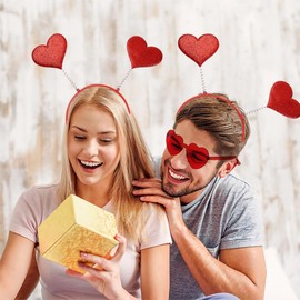 2 Pcs Valentines Day Heart Head Boppers Headband,Red Sequin Headband with Red sunglasses for Valentines Day Accessories Party Props