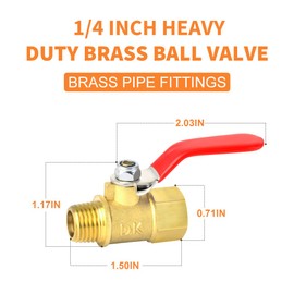 GASHER 3PCS 1/4 Inch Brass Mini Ball Valve Shut Off Switch, 1/4 Inch Male x Female NPT Thread Pipe Fitting