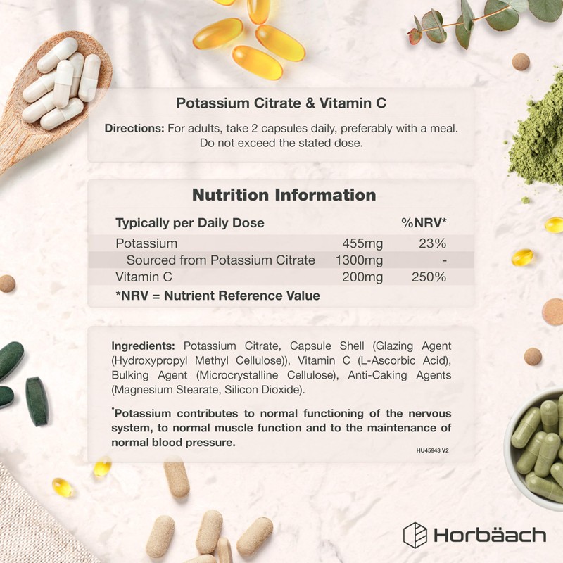 Potassium Supplement High Strength 1500mg with Vitamin C | Electrolyte