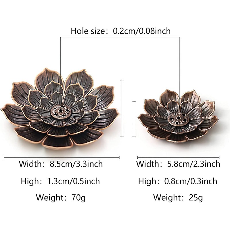 2Pcs Brass Lotus Incense Holder,Detachable Sticks Incense Burner Ash Catcher,Brass