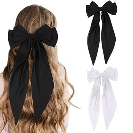 Pack of 2 Hair Bows, Bow Hair, Hair Bows Women's Hair Clips, Hair Clip Bow, Hair Accessories Black Bows, Large Women Hair Accessories, Satin Hair Bow Clip