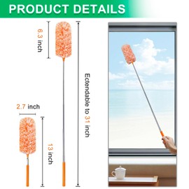 2 Pack Extendable Microfiber Feather Duster, Electrostatic Bendable Head, Up to 30 Inch Extension Pole, Car Duster, Telescoping Feather Dusters for Cleaning