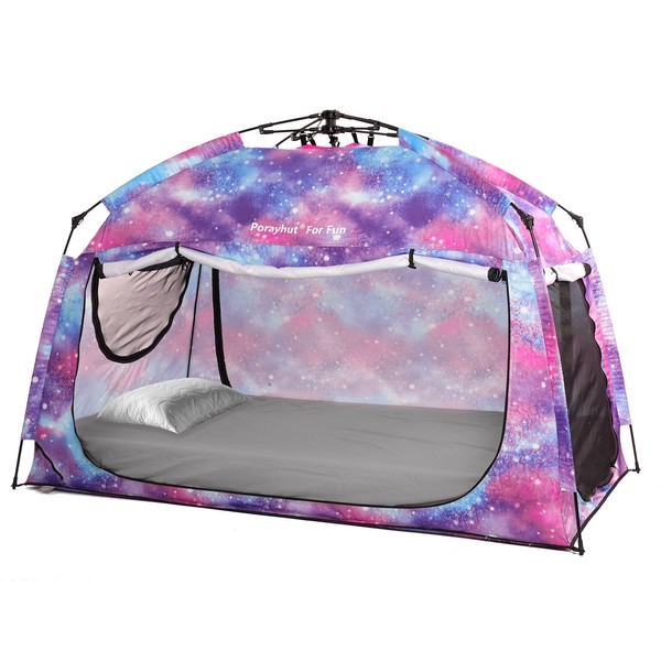 Indoor Instant Privacy Bed Tent for Sleeping,Quick Set-up Bed Canopies,Portable Bed Drapes with Large Space and 3 Doors (Galaxy, Twin)
