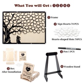 HYMENEX Wedding Guest Book Alternative, Guest Book Signs with Wooden Hearts Guest Book Wedding Reception for Wedding Anniversary Birthday Party Baby Shower (Black)