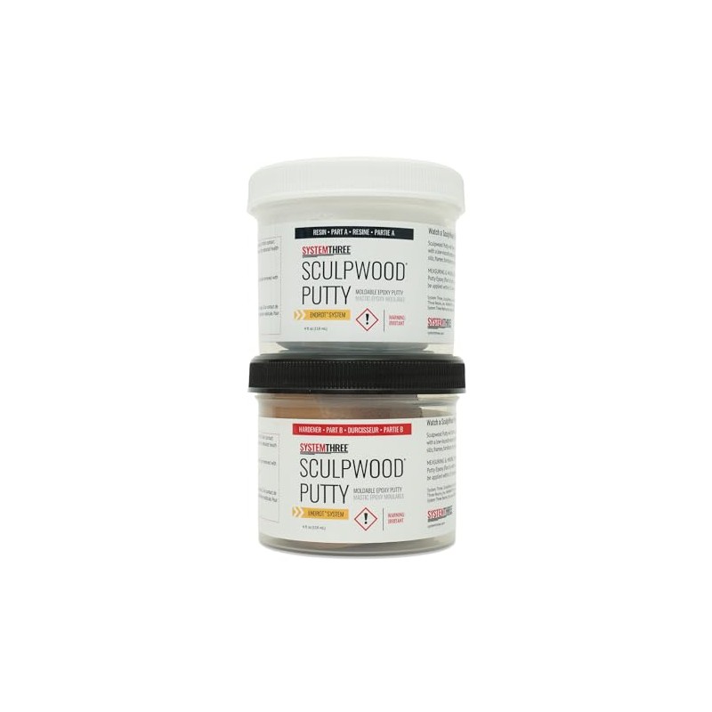 System Three SculpWood Putty Epoxy Wood Filler, 8 oz, Brown