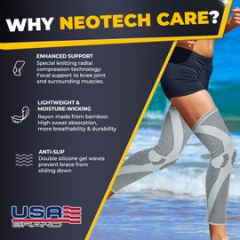 NeoTech Care Knee & Leg Sleeve - Breathable - Medium Compression (Gray Color, Size XL, 1 Unit)