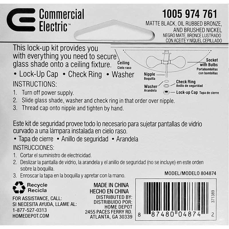 Commercial Electric Assorted Finish Lamp Lock-Up Cap Nut Kit