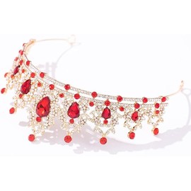 Crystal tiaras for Women, Wedding Tiaras and Crowns for Women Tiaras for Girls Birthday Party Princess Crown Hair Accessories Bride Rhinestone Headband (Red)
