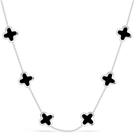 Four Leaf Clover Choker Necklace for Women | 18K Gold Plated Lucky 4 Leaf Jewelry | Trendy Gifts for Her (Silver Black Choker)