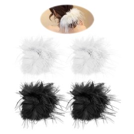 Pack of 4 Feather Cuffs, Fur Cuffs, Fur Bracelets, Party Accessory Cuffs, Feather Hair Elastics, Hair Accessories for Women