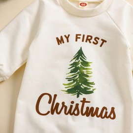 Baby Boy Chirstmas Outfit Newborn Boy Romper Christmas Tree Long Sleeve Jumpsuit My First Chirstmas Baby Boy Outfit(B-Ivory,0-3 Months)