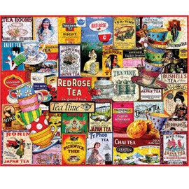 White Mountain Teatime Puzzle 1000 Piece Retro Collage Jigsaw Puzzle for Adult Grandparents