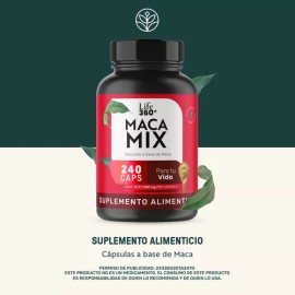 Life 360+ Maca Mix Bote 240 Cápsulas Maca Negra Amarilla Roja Sin sabor Unidad
