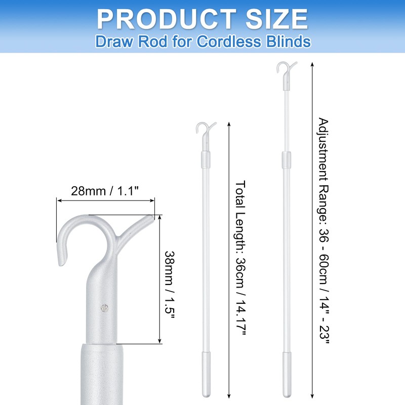 uxcell 14"-23" Draw Rod for Cordless Blinds, Telescopic Rod to