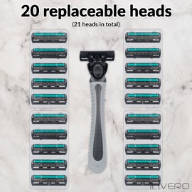 Invero 21 Pack of Mens Three Blade Razor Set - Triple Stainless Steel Razor Blades with Comfort Lubricating Strips & Contour Movable Replaceable Heads - Suitable for Shaving All Areas of The Body