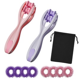 NICEIN Pack of 2 Hand and Finger Massager, Double Roller Hand Massager, Finger Massage Rings, Mini Hand Massagers, Finger Massage Roller (Purple + Pink)