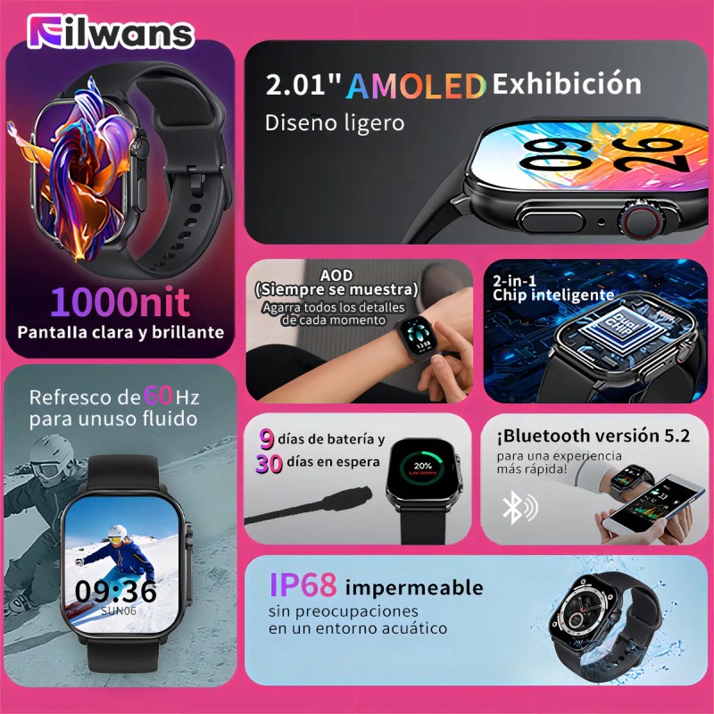 Smartwatch Reloj Inteligente Bluetooth Llamada Filwans Gts 2.01 Amoled Pantalla