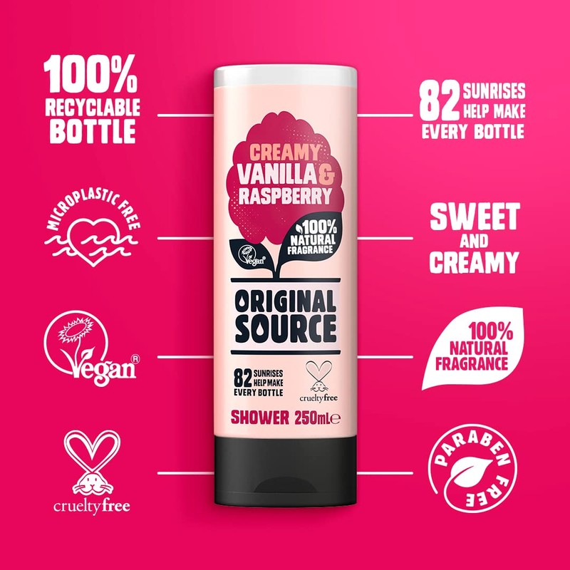 Original Source Vanilla & Raspberry Shower Gel, 100 Percent Natural Fragrance, Vegan,