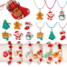 PinkSheep Christmas Necklace and Bracelet Set: 18Pcs Kids Jewelry for Girls Christmas Gifts - Cute Necklace and Bracelet Set for Girls - Christmas Party Favors for Kids Bulk
