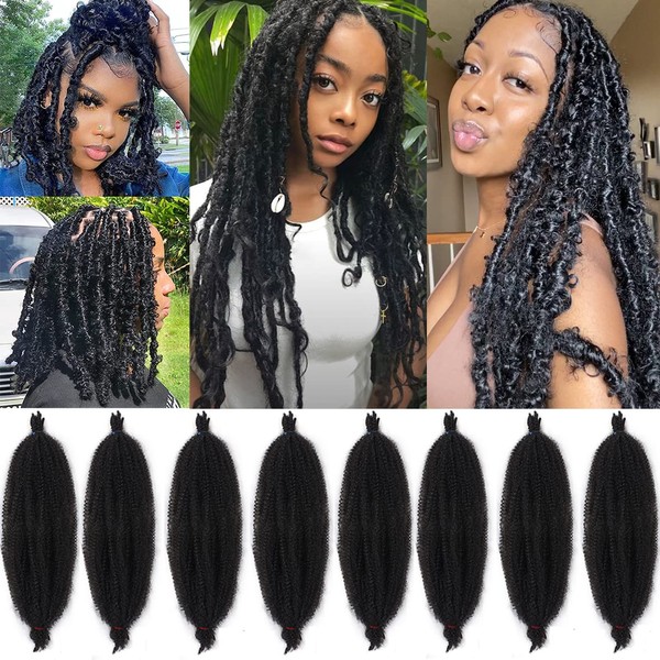 Leeven 24 Inch Pre-Separated Springy Afro Twist Hair 8 Packs Popping Spring Twist Hair for Marley Locs Twist Braiding Hair 10 Strands / Pack Black Pre-Fluffy Afro Kinky Marley Hair Extensions /1B#