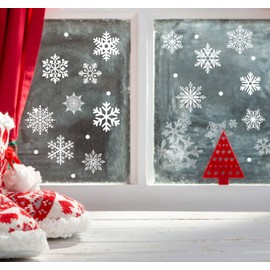 140Pcs Christmas Snowflakes Window Stickers White Clings Static Snow Flakes Reusable Decals Decorations for Xmas Party Window Mirror Fireplace (8 Sheets)