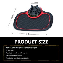 Downhill 1 PC Multifunctional Car Anti-slip Mat, Two-in-one Anti-slip Rubber Organizer Pad and Phone Holder, with Parking Number plate, Universal Dashboard Storage Mat (Black & Red)