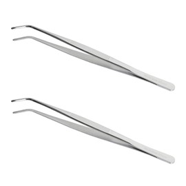 Aoje-Link 304 Stainless Steel Tweezers with Curved Serrated Tip Sewing Machine Electronic Repair Tweezers Pliers Multi-Purpose Tweezers Tool Pliers Silver 2pcs