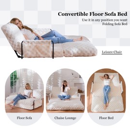 YOSHOOT Adjustable Lazy Floor Sofa, 5-Position Foldable Sleeper Chair with Armrest for Reading, Gaming - Convertible Bean Bag Sofa Bed Couch